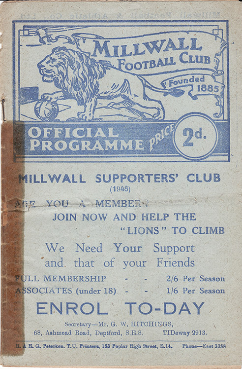 <b>Saturday, December 25, 1948</b><br />vs. Millwall (Away)